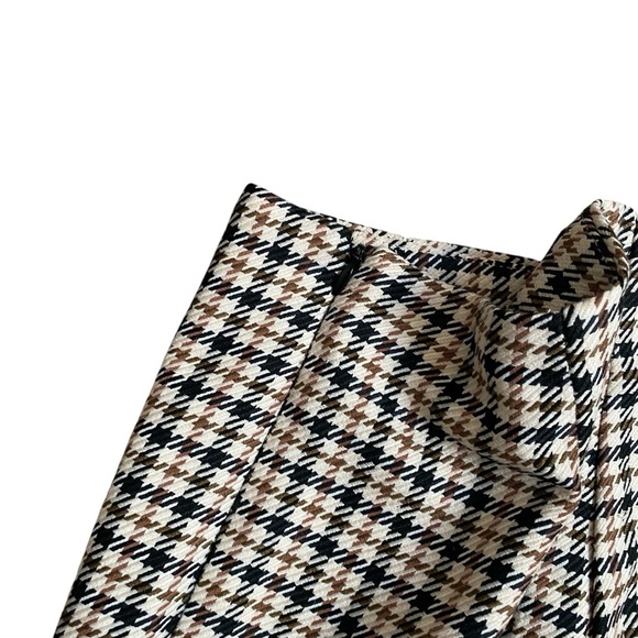 Who What Wear Houndstooth Plaid Straight Leg Pants Front Zip Brown Black 4 - Picture 6 of 8